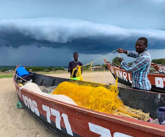 Fishermen in Lake Edward.